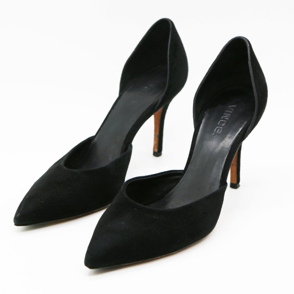 VINCE Suede Celeste D'Orsay Pumps in Black Size 8.5 Pointy Toe Slip On Heel $350